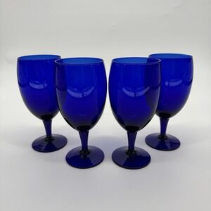 Set of 4 Pier 1 Cobalt Blue Iced Tea Glasses/Goblets 7" Retired Discontinued